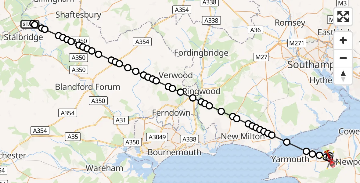 Flight route Air Ambulance Helicopter Henstridge Airfield - Newbridge, 26 May 2026, 07:40
