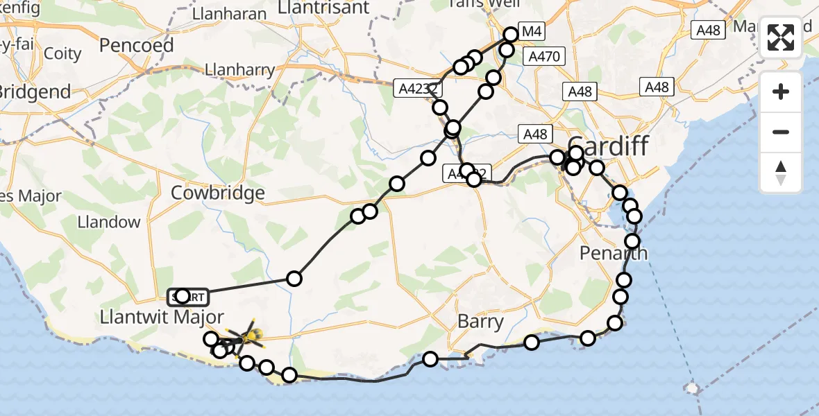 Flight route Police Helicopter Llanmaes - MOD St Athan, 26 May 2026, 08:47