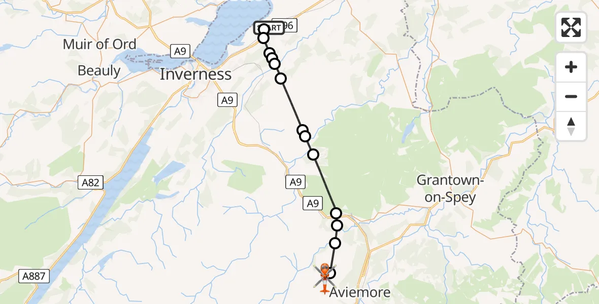 Flight route Coastguard Helicopter Inverness Airport - Highland, 26 May 2026, 09:00