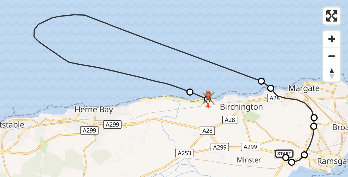 Flight route Coastguard Helicopter Manston Airport - Minnis Bay, 26 May 2026, 09:07