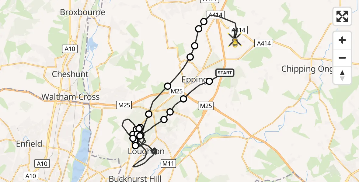 Flight route Police Helicopter Coopersale - North Weald Airfield, 26 May 2026, 09:08