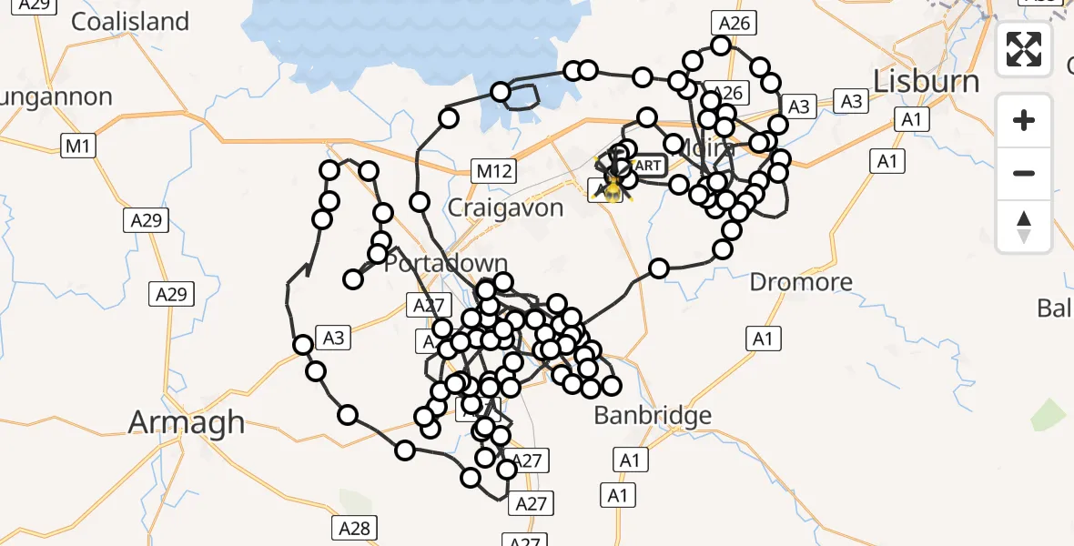 Flight route Police Helicopter Magheralin - Lurgan, 26 May 2026, 09:21
