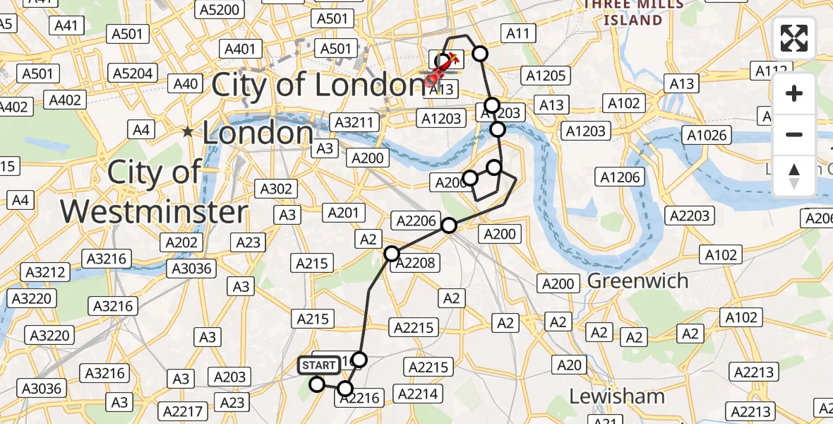 Flight route Air Ambulance Helicopter Kings College London Hospital - Royal London Hospital, 26 May 2026, 09:27