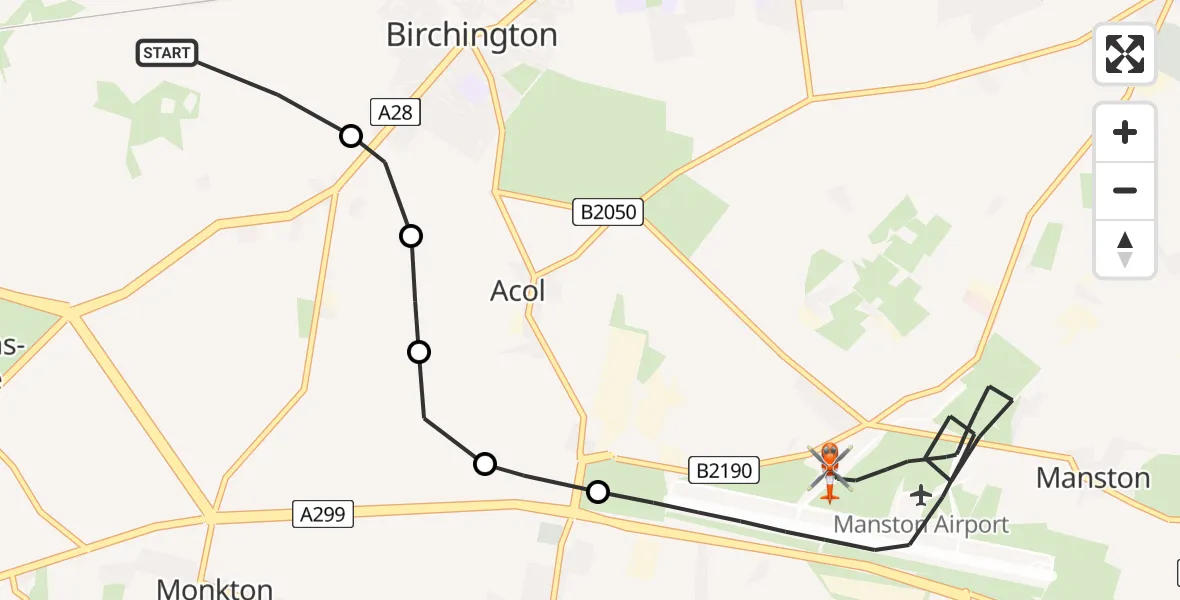 Flight route Coastguard Helicopter Minnis Bay - Manston Airport, 26 May 2026, 09:30
