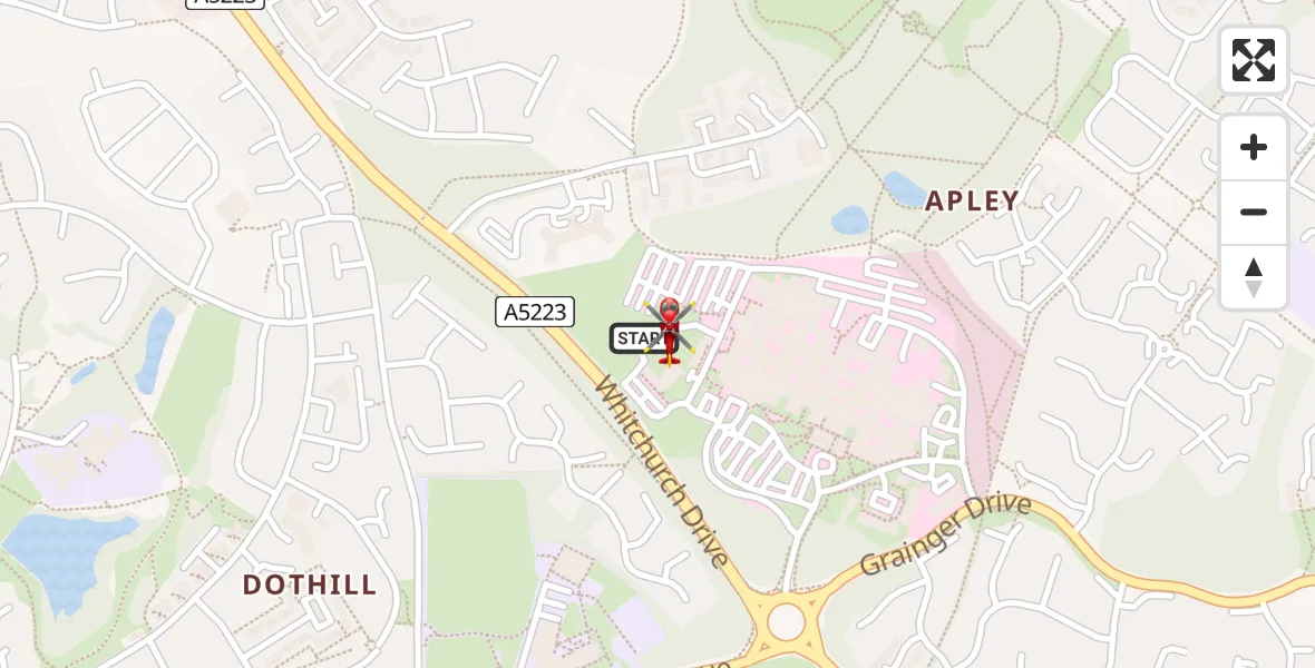 Flight route Air Ambulance Helicopter Princess Royal Telford Hospital - Princess Royal Telford Hospital, 26 May 2026, 09:36