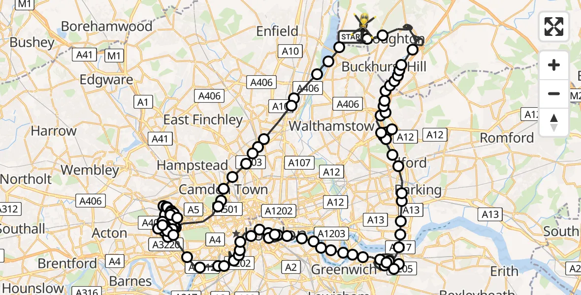 Flight route Police Helicopter Chingford - Metropolitan Police Air Support Unit Lippitts Hill, 26 May 2026, 09:39