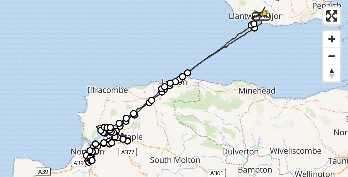 Flight route Police Helicopter Boverton - Boverton, 26 May 2026, 09:55