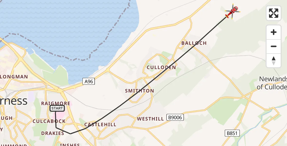 Flight route Air Ambulance Helicopter Inverness - Inverness, 26 May 2026, 10:04