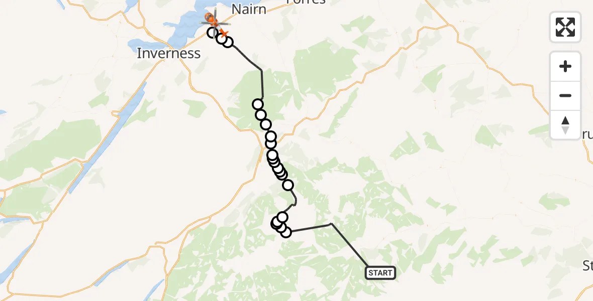 Flight route Coastguard Helicopter Aberdeenshire - Tornagrain, 26 May 2026, 10:17