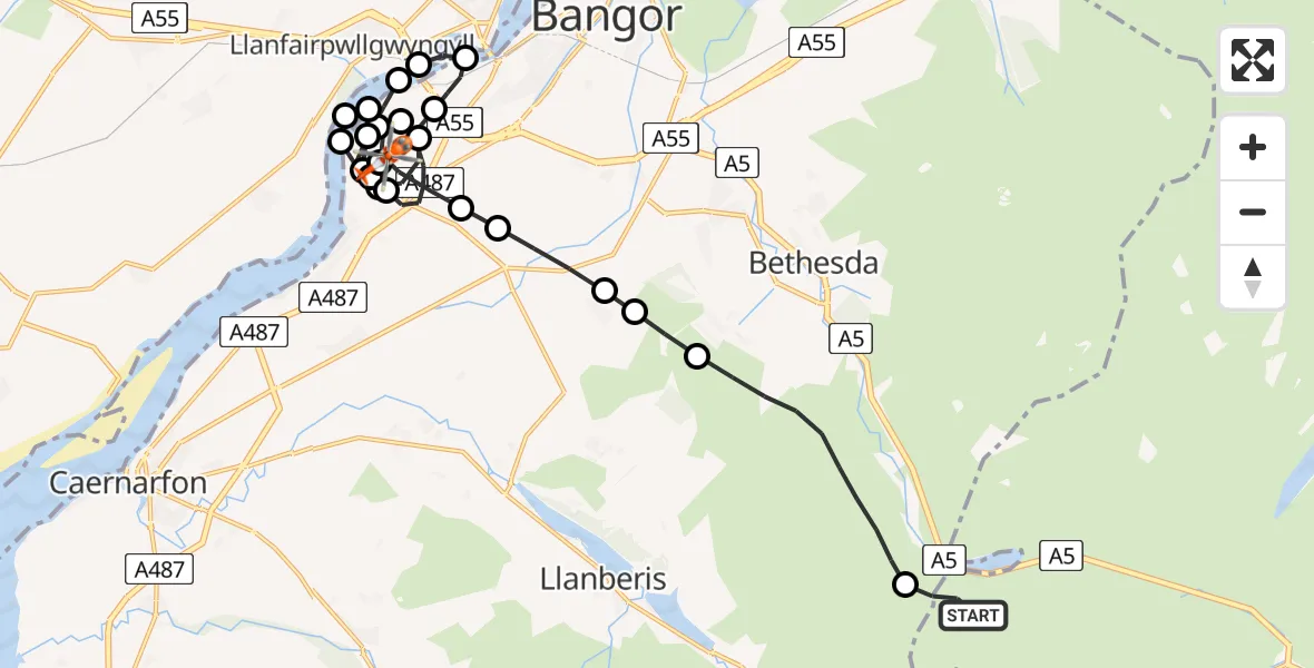 Flight route Coastguard Helicopter Capel Curig - Aber Pwll, 26 May 2026, 10:56