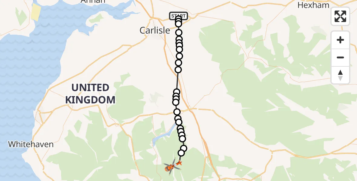 Flight route Coastguard Helicopter Carlisle Lake District Airport - Shap Rural, 26 May 2026, 11:03