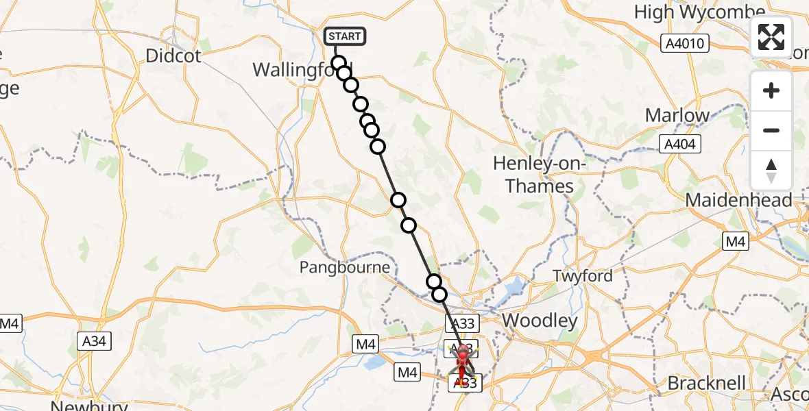 Flight route Air Ambulance Helicopter RAF Benson - Reading, 26 May 2026, 11:04
