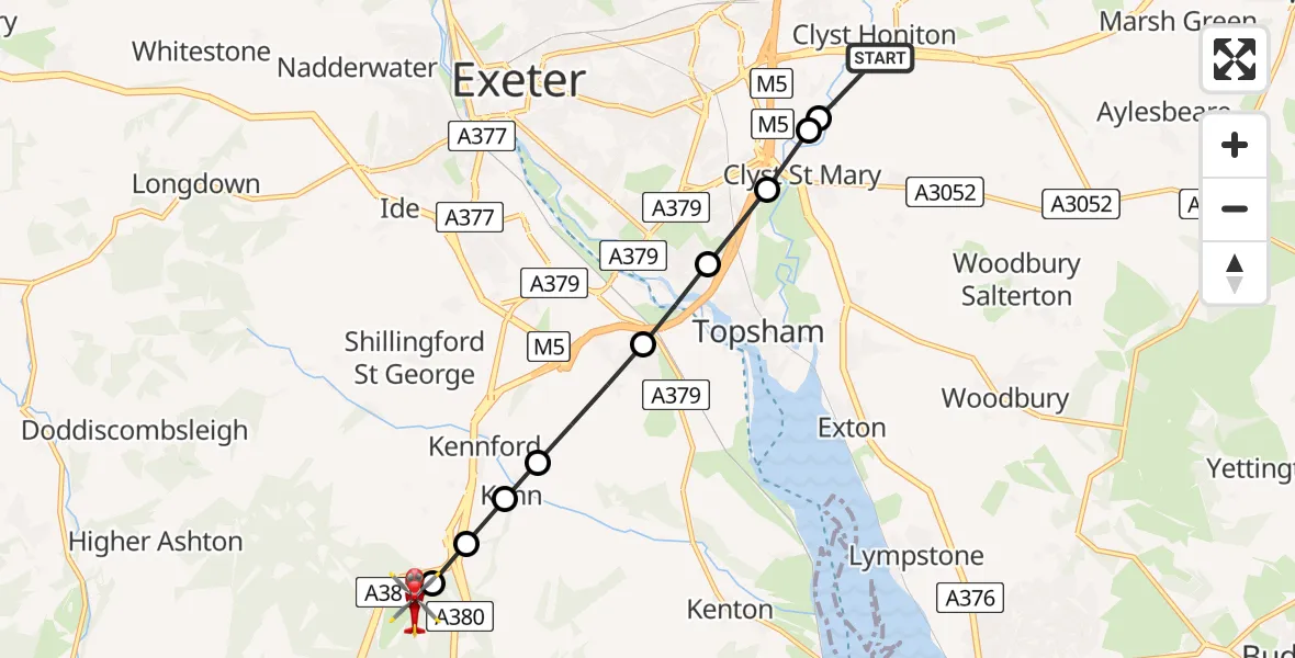 Flight route Air Ambulance Helicopter Clyst Honiton - Teignbridge, 26 May 2026, 11:21