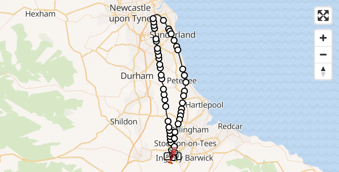 Flight route Air Ambulance Helicopter Egglescliffe - Egglescliffe, 26 May 2026, 11:31