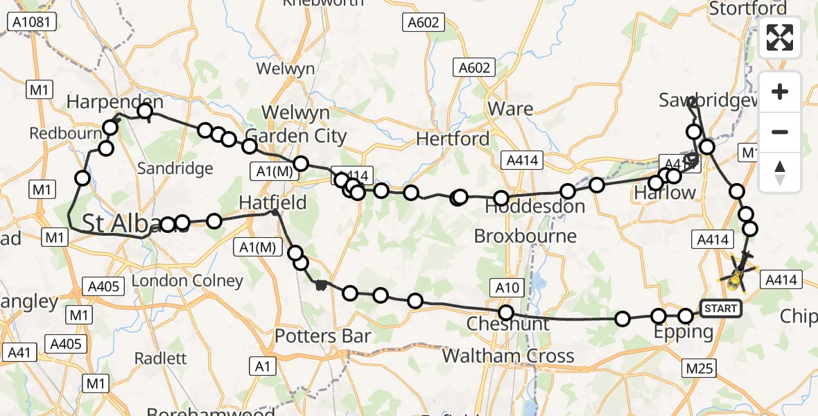 Flight route Police Helicopter North Weald Bassett - North Weald Airfield, 26 May 2026, 11:34
