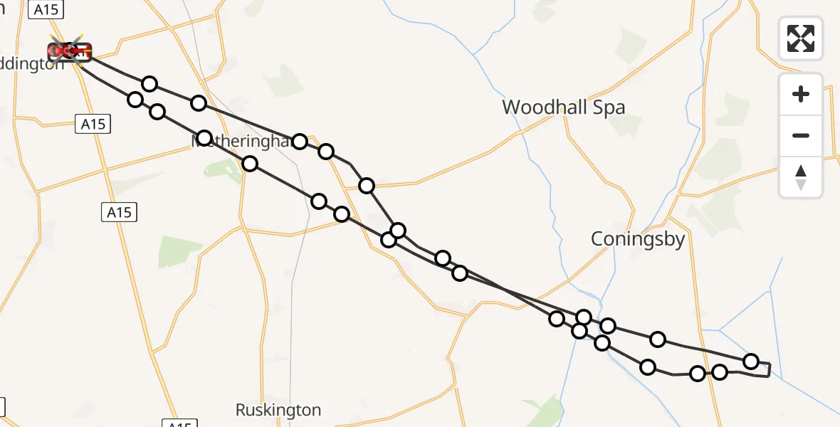 Flight route Air Ambulance Helicopter RAF Waddington - North Kesteven, 26 May 2026, 11:52