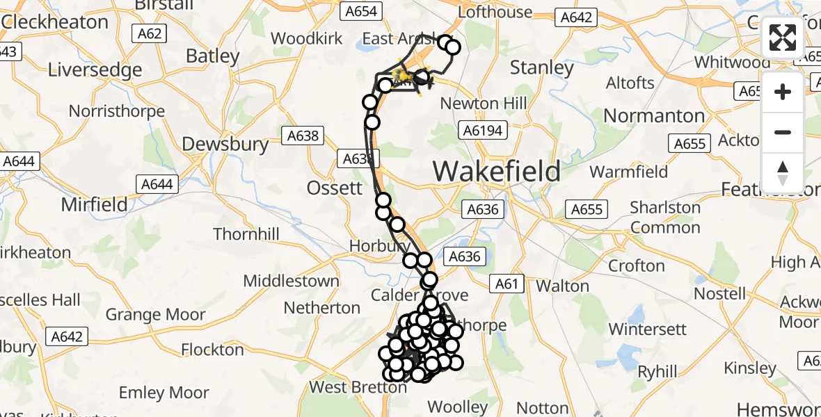 Flight route Police Helicopter East Ardsley - Brandy Carr, 26 May 2026, 11:57