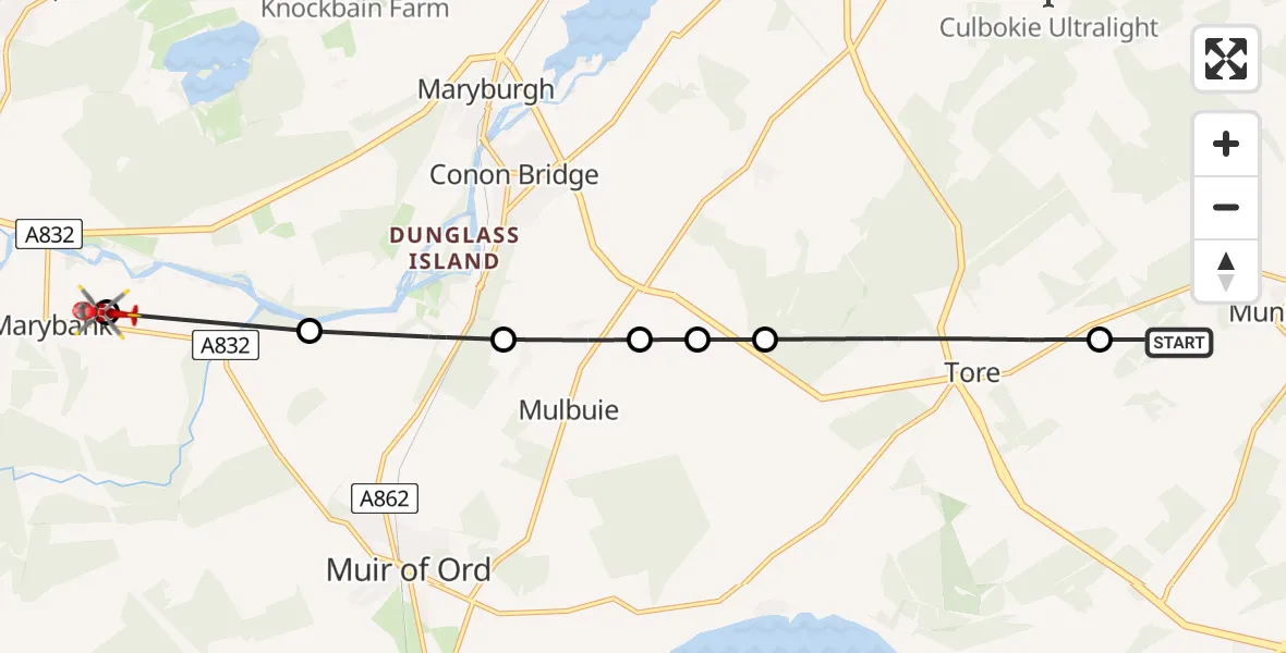 Flight route Air Ambulance Helicopter Inverness - Marybank, 26 May 2026, 12:09