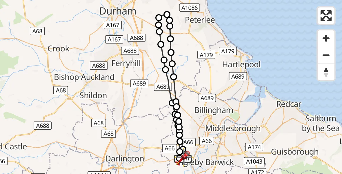 Flight route Air Ambulance Helicopter Egglescliffe - Egglescliffe, 26 May 2026, 12:13