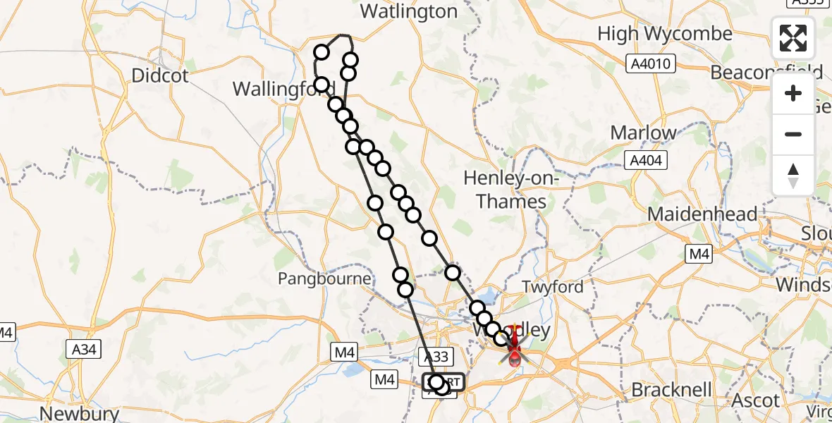 Flight route Air Ambulance Helicopter Reading - Reading, 26 May 2026, 12:25