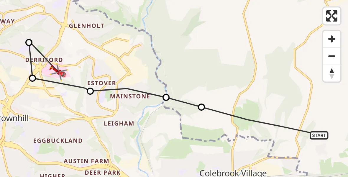 Flight route Air Ambulance Helicopter Sparkwell - Derriford Hospital, 26 May 2026, 12:31