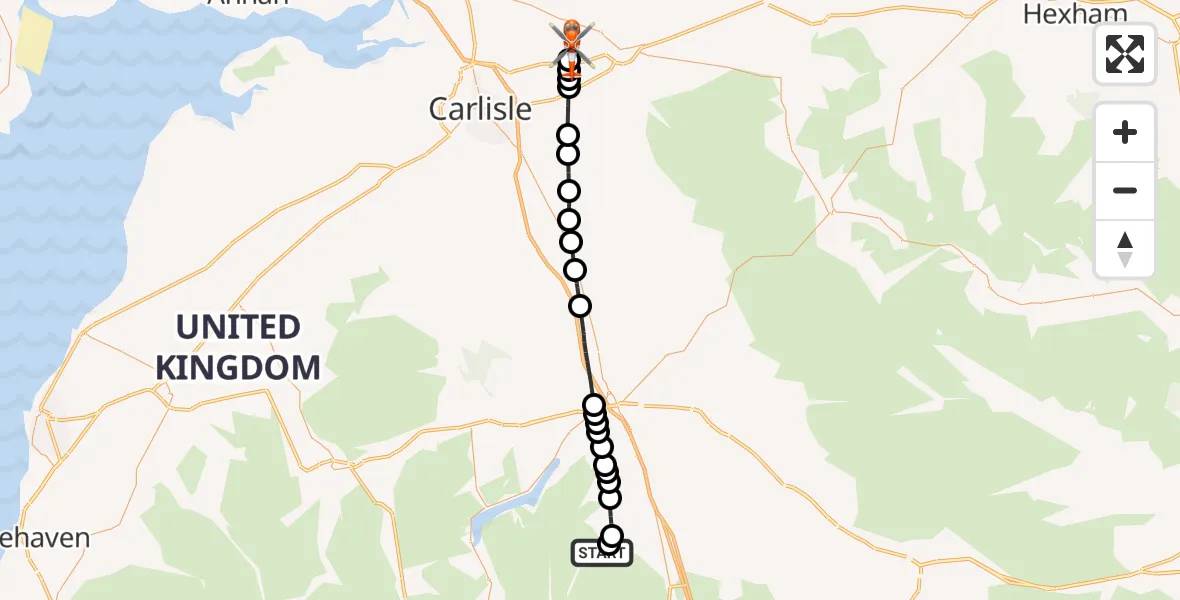 Flight route Coastguard Helicopter Bampton - Carlisle Lake District Airport, 26 May 2026, 12:39