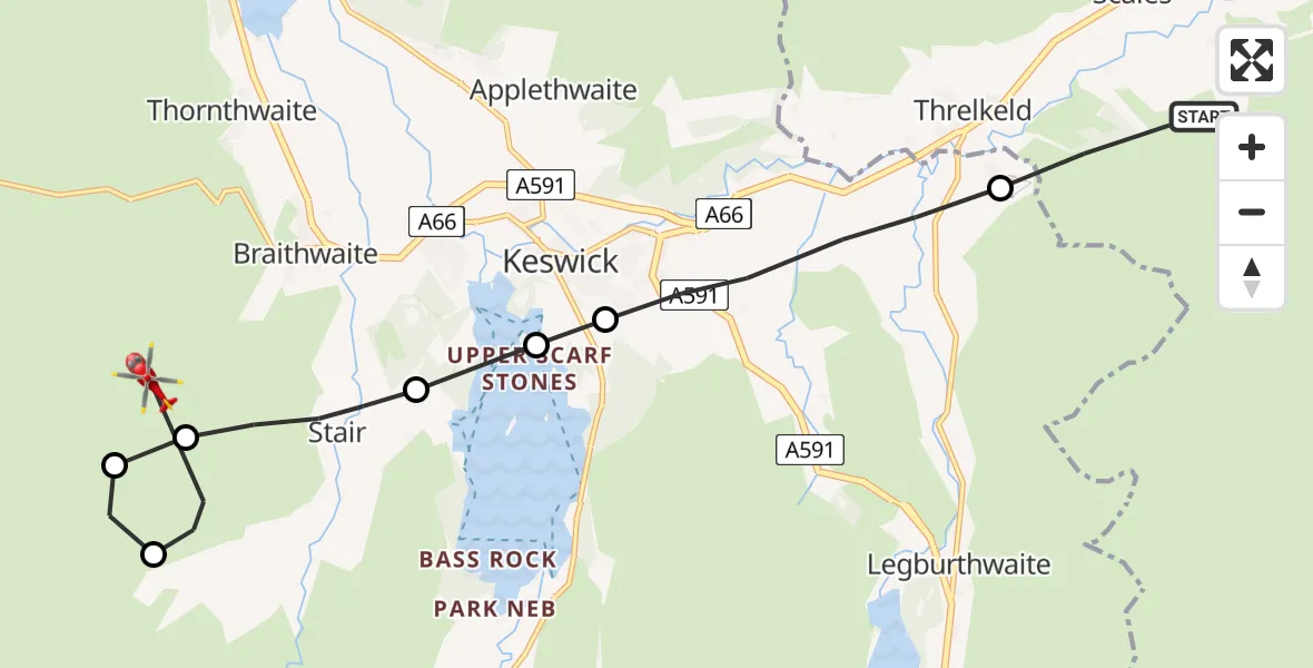 Flight route Air Ambulance Helicopter Scales - Above Derwent, 26 May 2026, 12:39