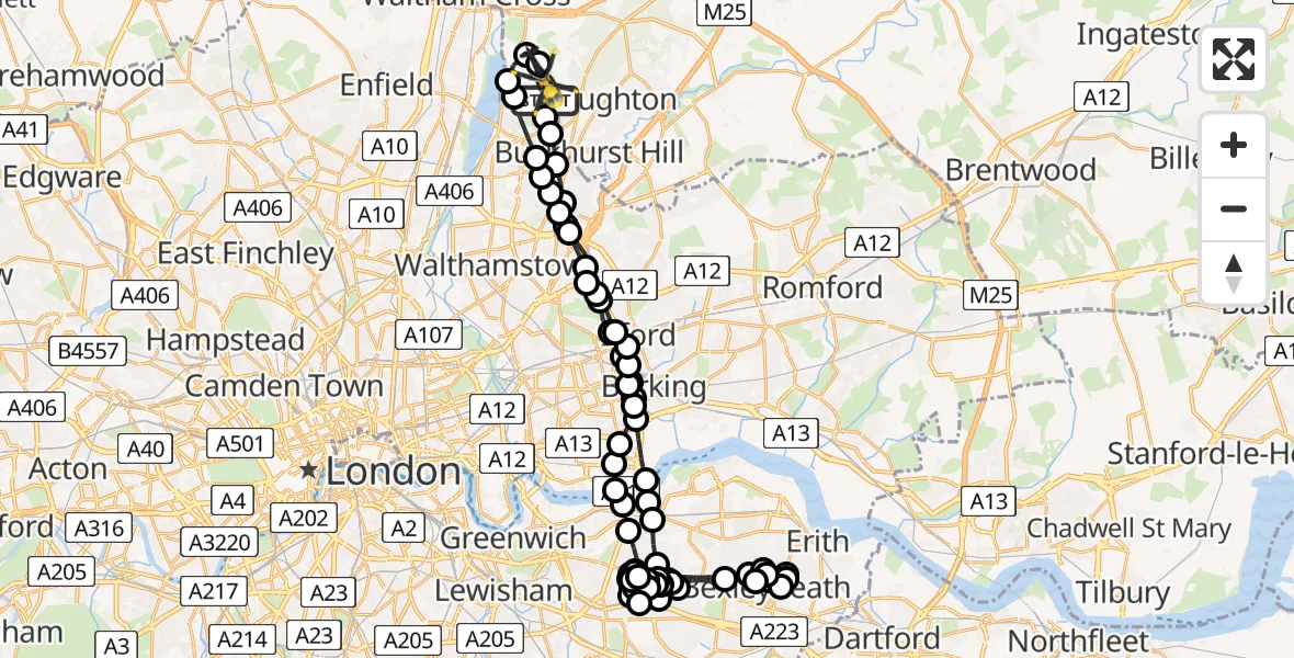 Flight route Police Helicopter Sewardstonebury - Sewardstonebury, 26 May 2026, 12:43