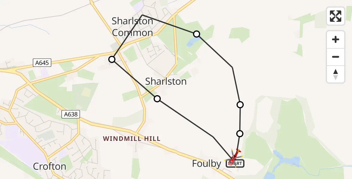 Flight route Air Ambulance Helicopter YAA Nostell Helicopter Port - YAA Nostell Helicopter Port, 26 May 2026, 12:44