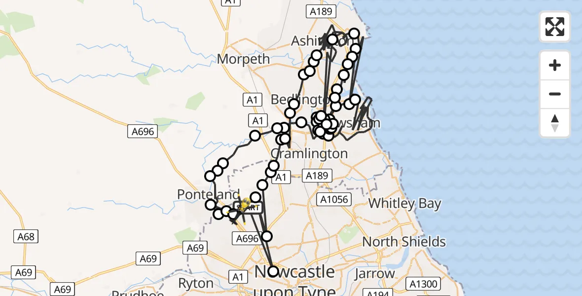 Flight route Police Helicopter Newcastle International Airport - Newcastle International Airport, 26 May 2026, 13:03