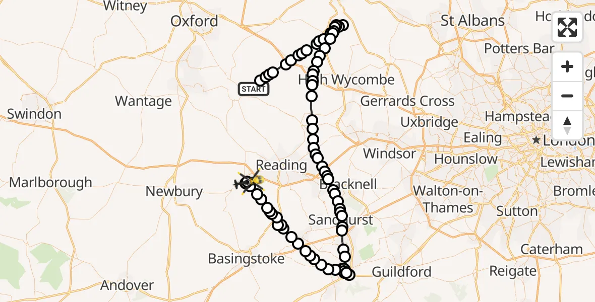 Flight route Police Helicopter Ewelme - Sulhamstead, 26 May 2026, 13:15