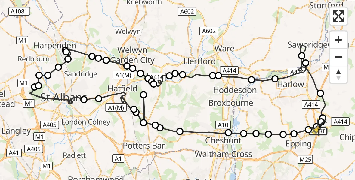 Flight route Police Helicopter North Weald Airfield - North Weald Airfield, 26 May 2026, 13:20
