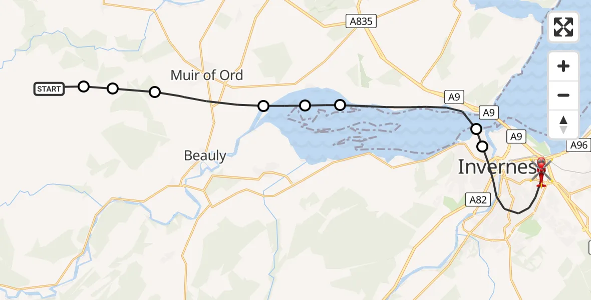 Flight route Air Ambulance Helicopter Highland - Inverness, 26 May 2026, 14:06
