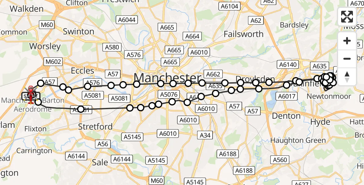 Flight route Air Ambulance Helicopter Manchester Barton Aerodrome - Manchester Barton Aerodrome, 26 May 2026, 14:14