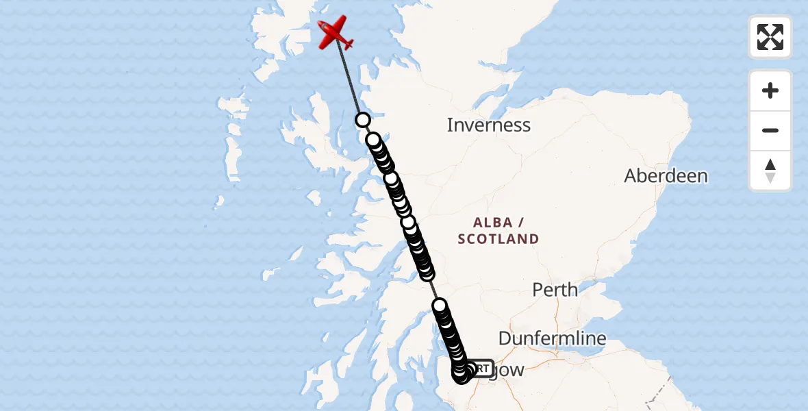 Flight route Air Ambulance Aircraft Glasgow Airport - Inner Seas, 26 May 2026, 14:34