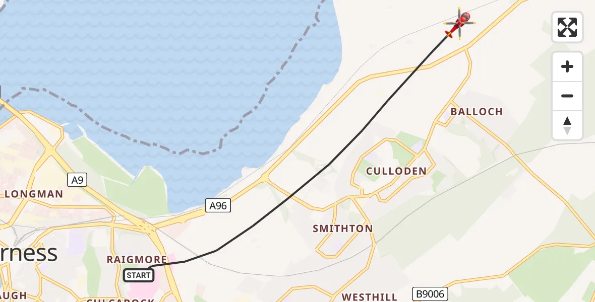 Flight route Air Ambulance Helicopter Inverness - Inverness, 26 May 2026, 14:50