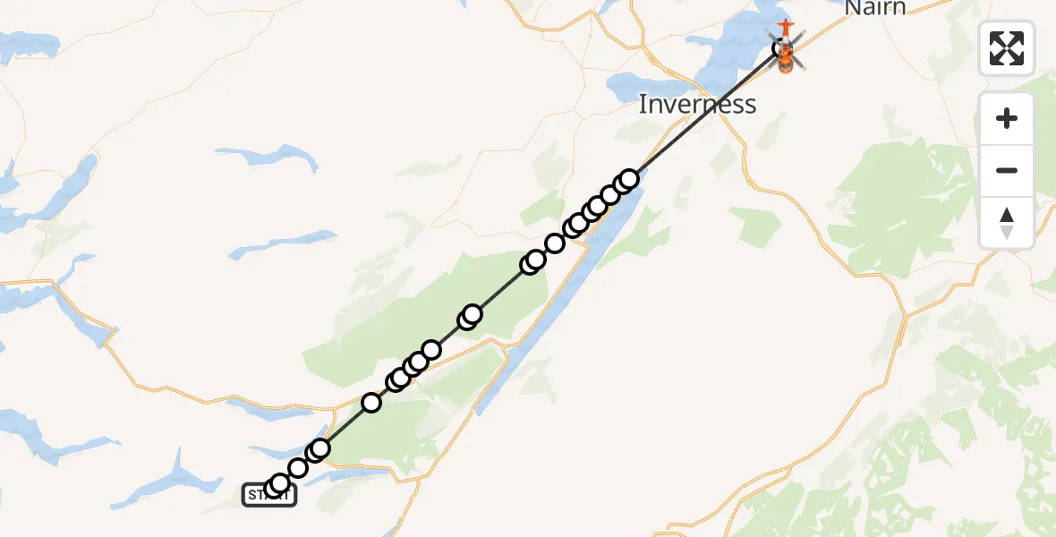 Flight route Coastguard Helicopter Claon Leitir - Inverness Airport, 26 May 2026, 15:12