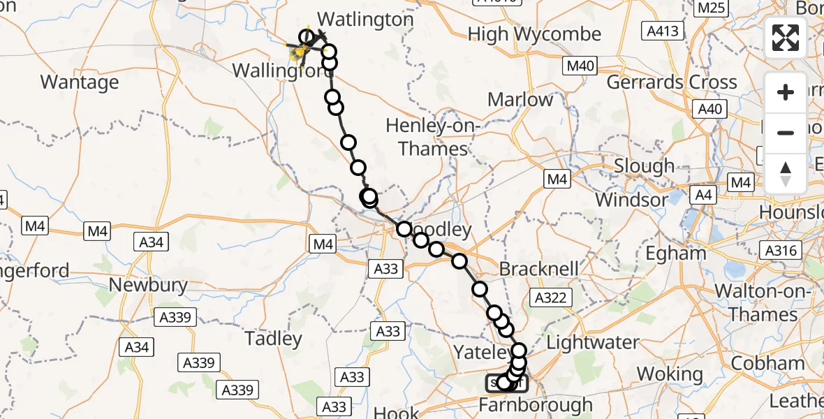 Flight route Police Helicopter Blackwater - RAF Benson, 26 May 2026, 15:19