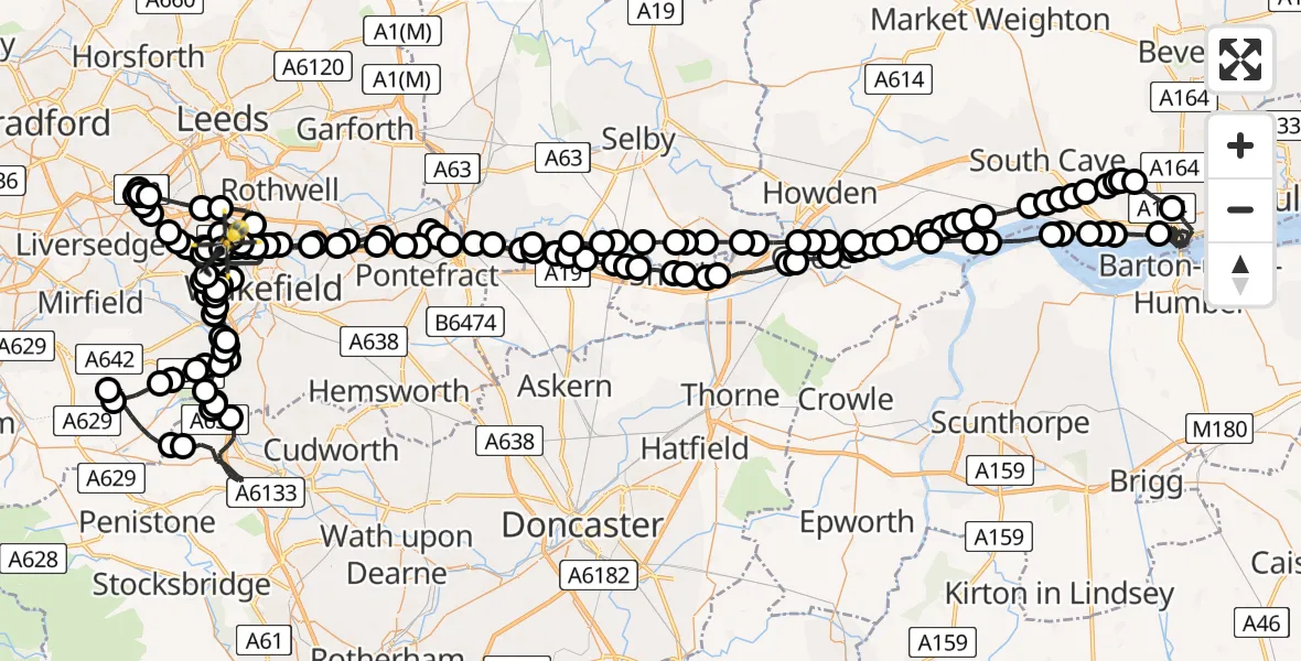 Flight route Police Helicopter East Ardsley - Brandy Carr, 26 May 2026, 15:40