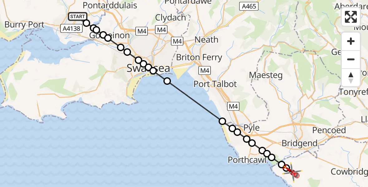 Flight route Air Ambulance Helicopter Dafen - St Brides Major, 26 May 2026, 15:56