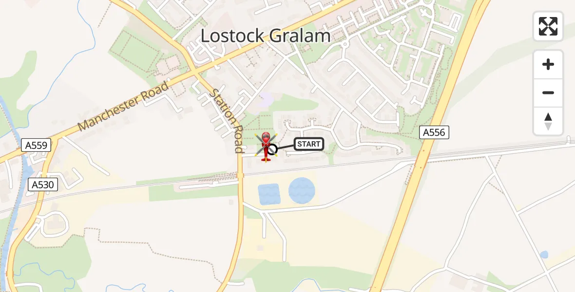 Flight route Air Ambulance Helicopter Northwich - Lostock Gralam, 26 May 2026, 16:07