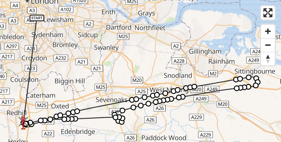 Flight route Air Ambulance Helicopter Kings College London Hospital - Redhill Aerodrome, 26 May 2026, 16:14