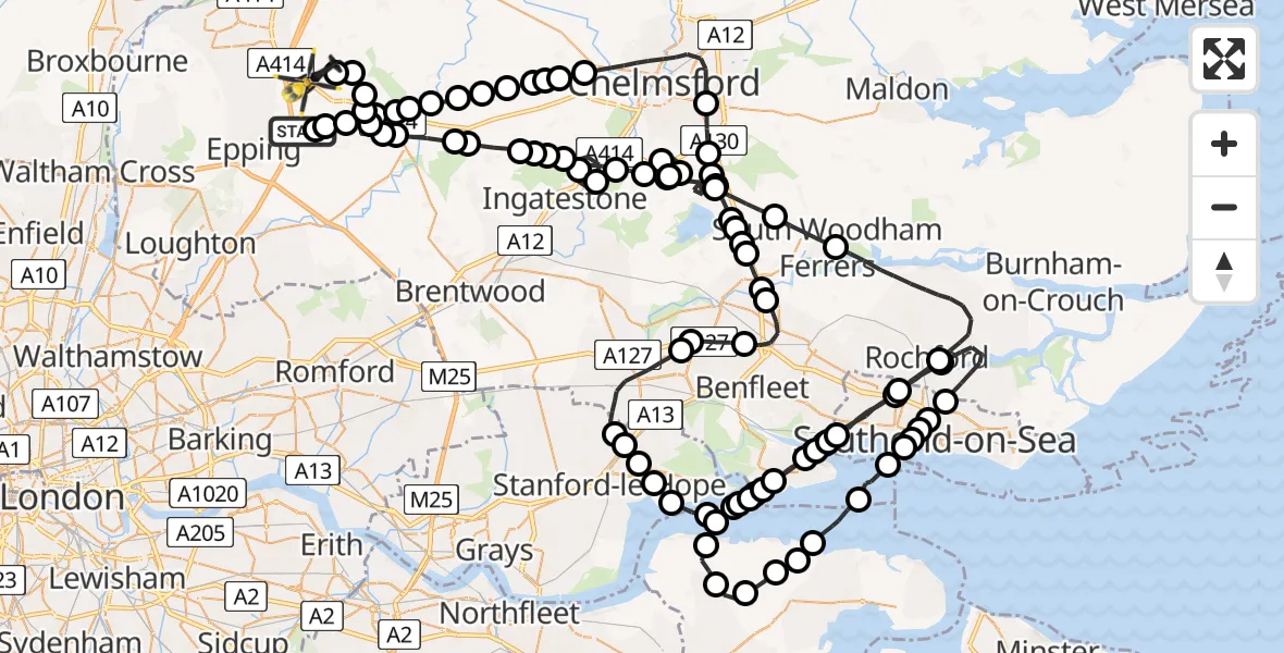 Flight route Police Helicopter North Weald Airfield - North Weald Bassett, 26 May 2026, 16:37