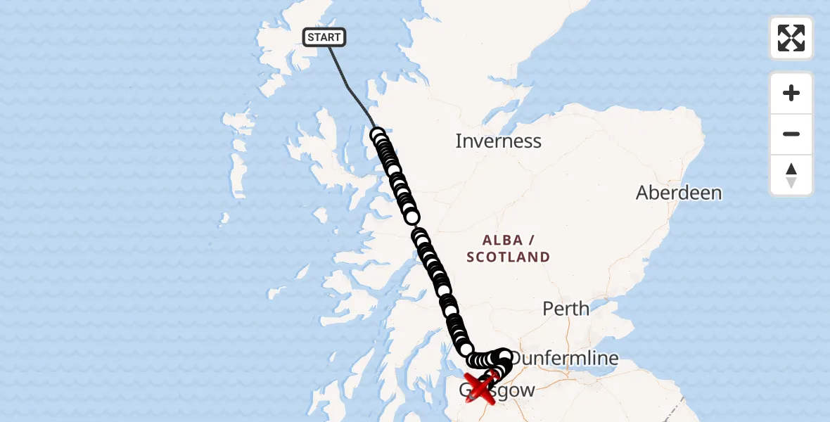 Flight route Air Ambulance Aircraft Inner Seas - Glasgow Airport, 26 May 2026, 16:39