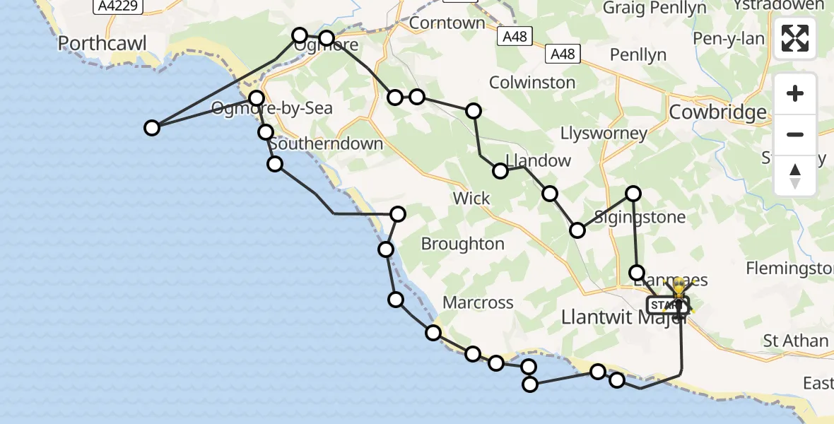 Flight route Police Helicopter Boverton - Boverton, 26 May 2026, 16:39