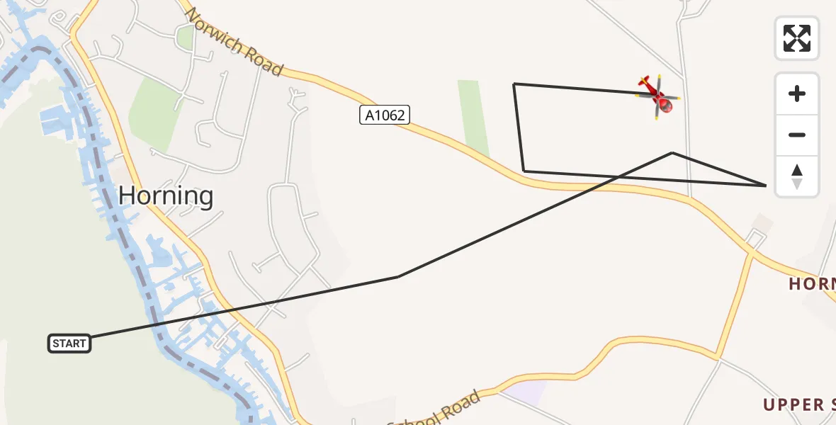 Flight route Air Ambulance Helicopter Horning - North Norfolk, 26 May 2026, 16:56