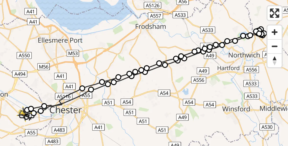 Flight route Police Helicopter Hawarden Airport - Hawarden Airport, 26 May 2026, 16:58