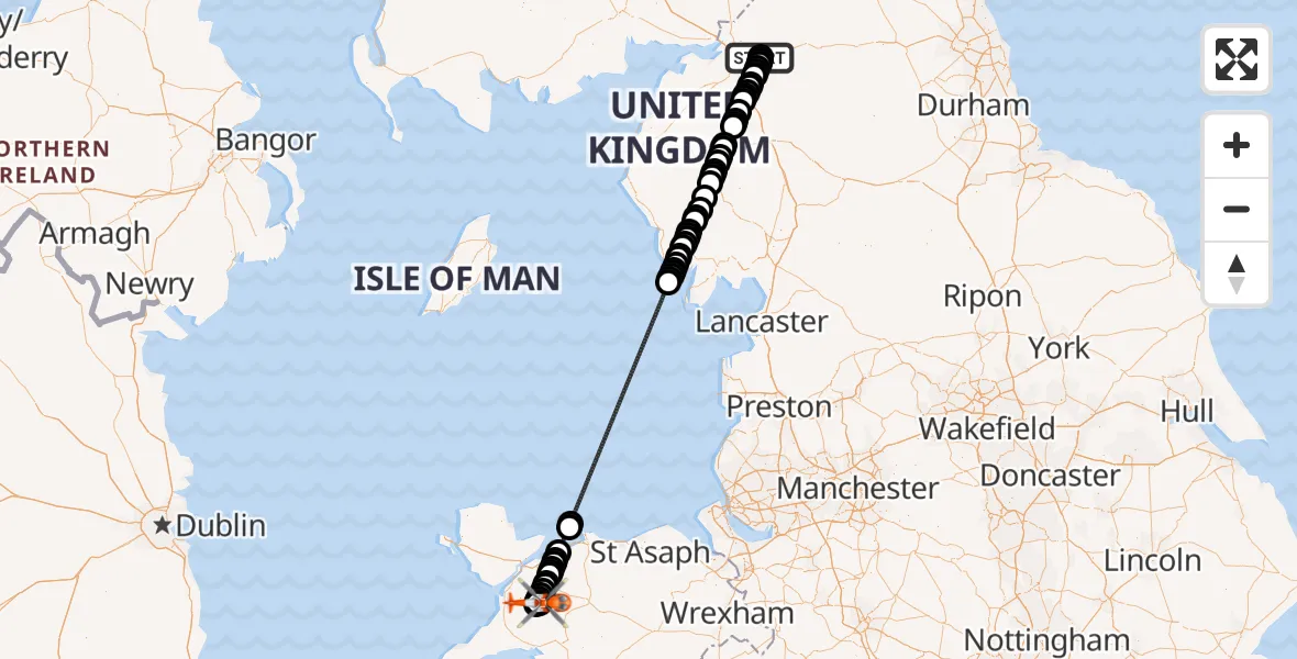 Flight route Coastguard Helicopter Carlisle Lake District Airport - Betws Garmon, 26 May 2026, 17:05