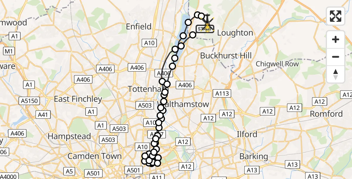 Flight route Police Helicopter Metropolitan Police Air Support Unit Lippitts Hill - Sewardstonebury, 26 May 2026, 17:07