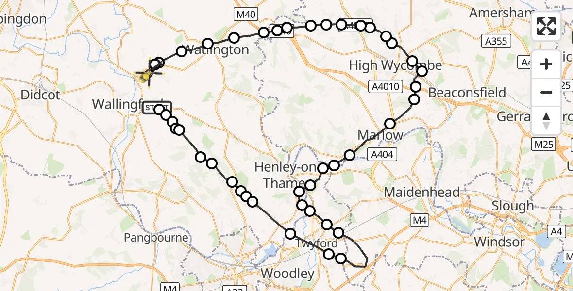 Flight route Police Helicopter Crowmarsh Gifford - Benson, 26 May 2026, 17:16